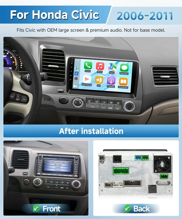 Alt view image 2 of 5 - Wadpon Android 15 Radio for Honda Civic 2006-2011 with GPS Large Nav Screen