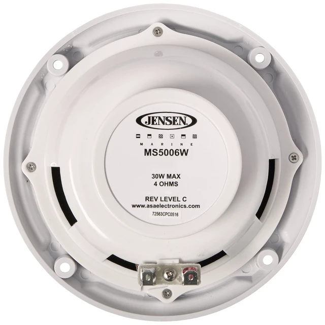 Alt view image 2 of 3 - Jensen MS5006WR Dual Cone Waterproof 5.25" Speaker, White, 30 Watts Max Power Handling, Sensitivity 86dB, Frequency Response 79Hz-20kHz, Nominal Impedance 4 Ohms, 1.5" Mounting Depth, Sold In Pairs