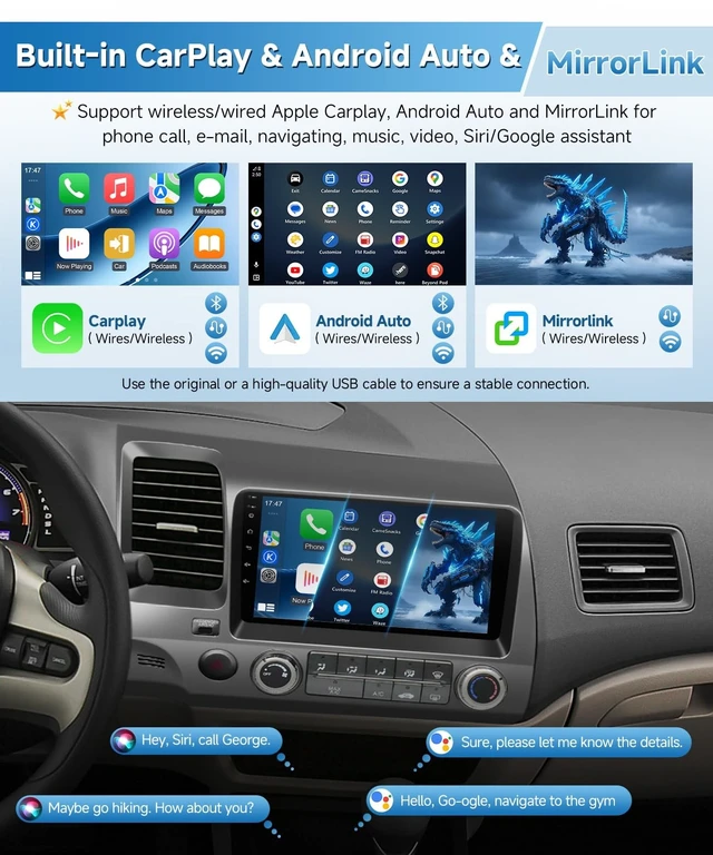 Alt view image 3 of 5 - Wadpon Android 15 Radio for Honda Civic 2006-2011 with GPS Large Nav Screen