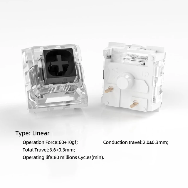 Alt view image 2 of 5 - Kailh Box Black Switches for Mechanical Keyboard,3-Pin 60gf Linear/Factory Lubed/Dust&Waterproof Switches(Kailh Box Black,108Pcs)