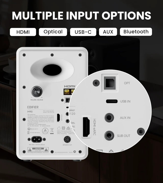 Alt view image 5 of 5 - Edifier M90 Computer Speakers, 100W RMS Desktop Speakers, White