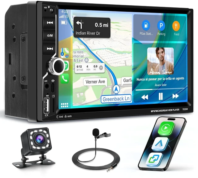 Main image of 7 Inch Double Din Radio with Wireless/Wired CarPlay Android Auto HD Touchscreen MirrorLink FM Radio SWC EQ Bluetooth 5.1 Backup Camera Support DVR Multi-Color Backlit Buttons