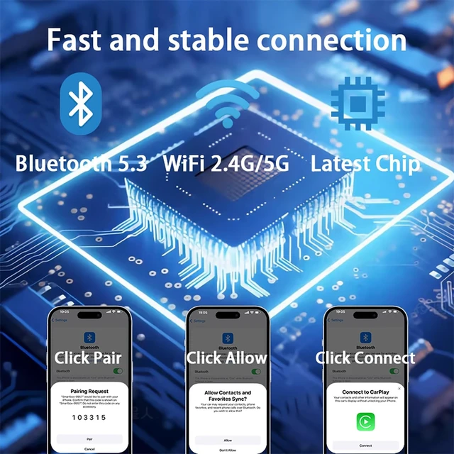 Alt view image 2 of 5 - 2 in 1 Wireless CarPlay Adapter and Android Auto 2026 Upgraded, Plug and Play, Fast Stable Connection Car Play for iOS 10+, Android 11+ Version, Mini USB Design Adapter with Type-C Extension (O