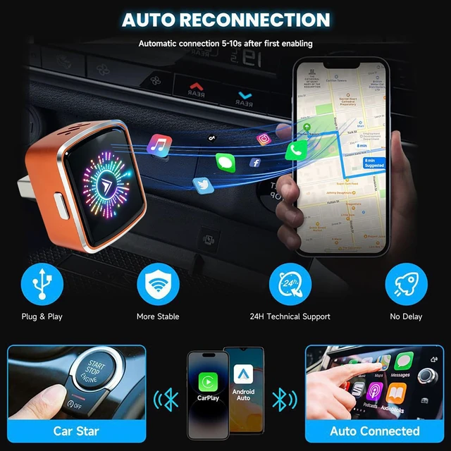 Alt view image 4 of 5 - 2 in 1 Wireless CarPlay Adapter and Android Auto 2026 Upgraded, Plug and Play, Fast Stable Connection Car Play for iOS 10+, Android 11+ Version, Mini USB Design Adapter with Type-C Extension (O