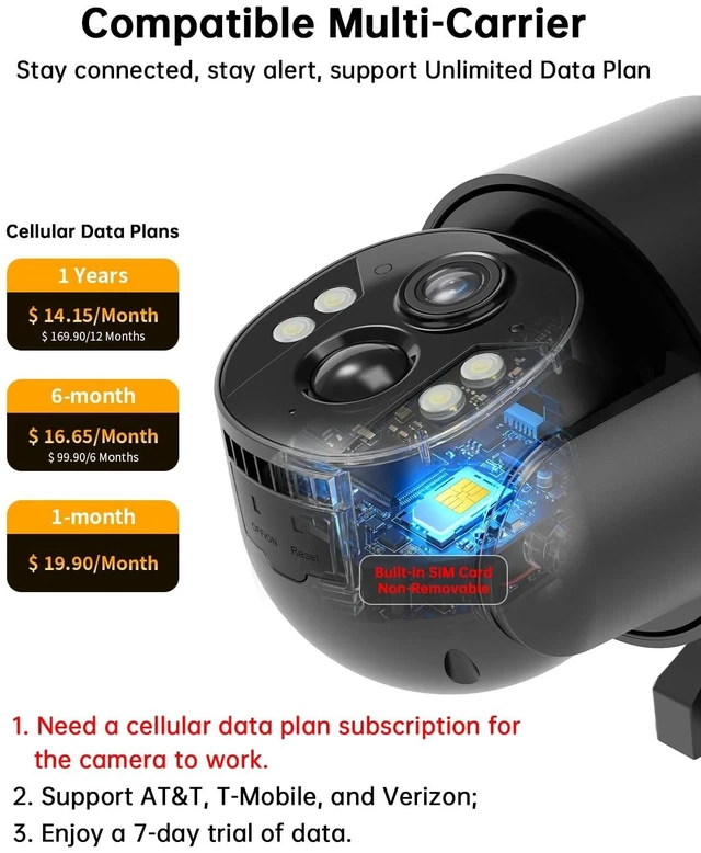 Alt view image 3 of 5 - Tefrio No WiFi Security Camera, 4G LTE Cellular Cameras, 360 Full View
