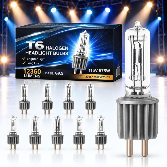 Main image of HPL 575/115/X 54807 Halogen Bulbs 10 Pack, 575W 115V T6, G9.5 Stage Lamp