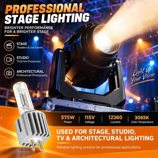 Alt view image 3 of 5 - HPL 575/115/X 54807 Halogen Bulbs 10 Pack, 575W 115V T6, G9.5 Stage Lamp