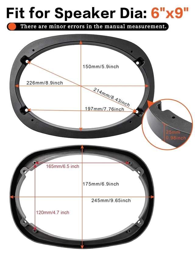 Alt view image 3 of 5 - Ingoulut 2Pairs 6x9 Car Speaker Spacer Ring Adapter with 18Pcs M5*20 Screws
