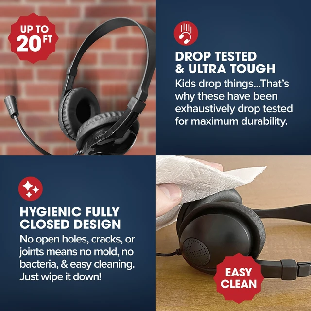 Alt view image 4 of 4 - SENTRY Bulk 8 Pack Rugged School Headphones, 3.5 mm Jack with Boom Mic Connection, Durable for Kids, Students, Teachers, Classrooms, Braided Cable, for Online Learning