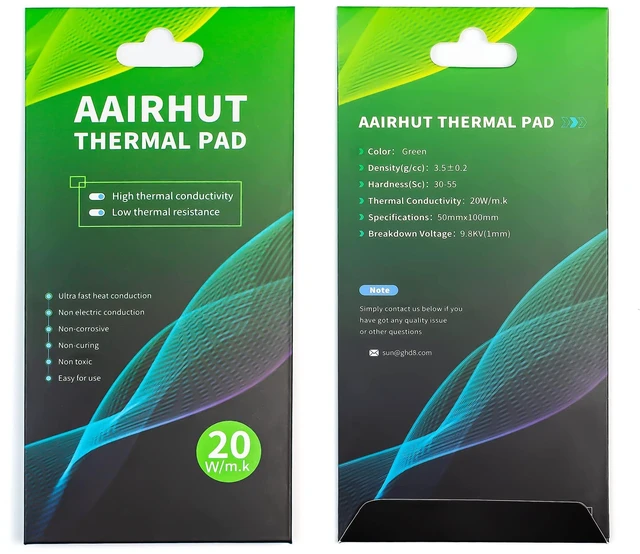 Main image of Aairhut Thermal Pad 20W/m.K, 100x50x3mm Silicone Cooling Pad Non Conductive Heat Resistance Soft Sticky Cover with Dual Self-Adhesive Films for PC Laptop PS4/PS5/SSD/RAM - 1 Pad