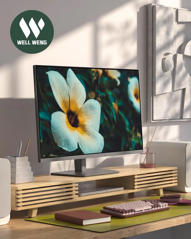 Alt view image 2 of 5 - WELL WENG Computer Monitor Stand with Sliding Door,42 Inch,Bamboo