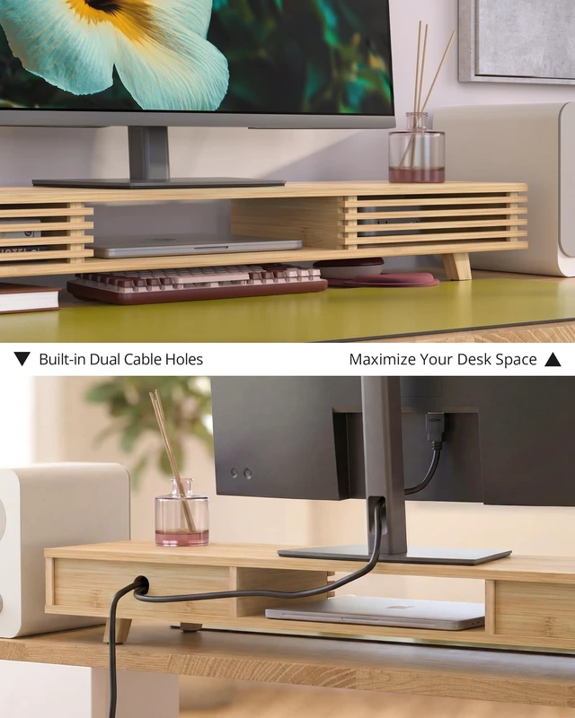 Alt view image 4 of 5 - WELL WENG Computer Monitor Stand with Sliding Door,42 Inch,Bamboo