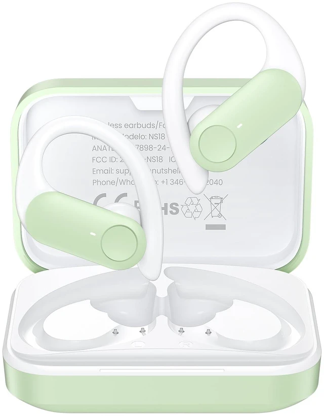 Main image of NUTSHELL NS18 Wireless Earbuds for Sports, 14mm Drivers with Big Bass, 12H Non-Stop Playback, Sweat-Resistant, Personalized Equalizer with 4 Preset Sound Modes, Bluetooth 5.3, APP - White Green