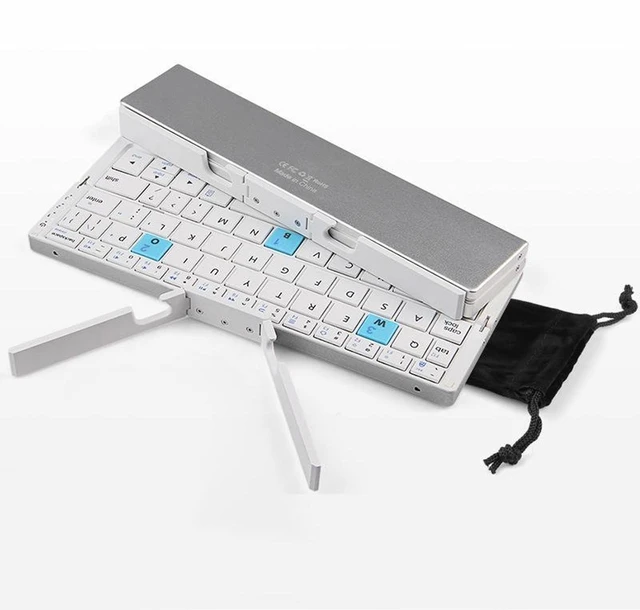 Main image of Wisoqu Foldable Bluetooth Keyboard, Folding Cordless Portable Keyboard, Multi Devices, Pocket Size, Compact Travel Keyboard for Tablet Smartphone Laptop PC (Silver White)