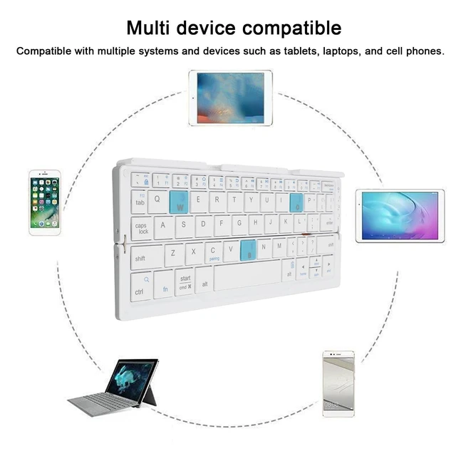 Alt view image 2 of 5 - Wisoqu Foldable Bluetooth Keyboard, Folding Cordless Portable Keyboard, Multi Devices, Pocket Size, Compact Travel Keyboard for Tablet Smartphone Laptop PC (Silver White)