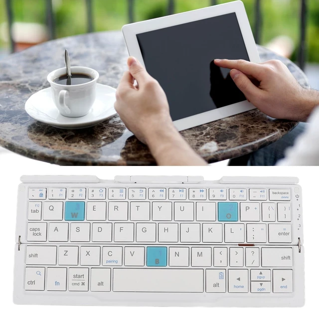 Alt view image 4 of 5 - Wisoqu Foldable Bluetooth Keyboard, Folding Cordless Portable Keyboard, Multi Devices, Pocket Size, Compact Travel Keyboard for Tablet Smartphone Laptop PC (Silver White)
