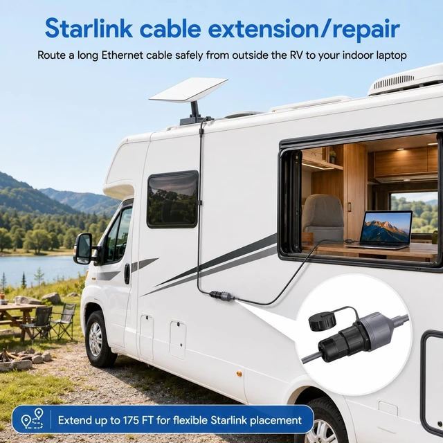 Alt view image 2 of 5 - Sufywupe 2 Pack Starlink Ethernet Adapter for Gen 3 & Mini, IP68 Waterproof RJ45 Ethernet Cable Coupler, Starlink Mini Ethernet Extension Adapter for Outdoor RV, Home, Camping Setup(1.5ft)