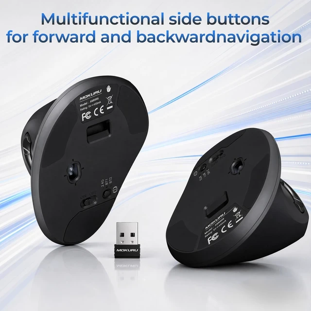Alt view image 4 of 5 - MOKURU Wireless Ergonomic Mouse, Supporting Bluetooth/2.4G Connection, Featuring 4 Buttons, Adjustable DPI Settings of 1000/1600/2400, Compatible with Windows/macOS, Laptops, Desktop Computers