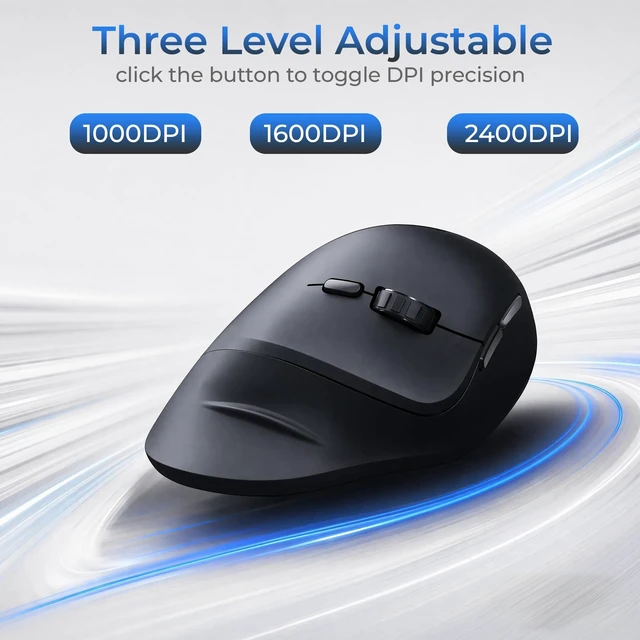 Alt view image 3 of 5 - MOKURU Wireless Ergonomic Mouse, Supporting Bluetooth/2.4G Connection, Featuring 4 Buttons, Adjustable DPI Settings of 1000/1600/2400, Compatible with Windows/macOS, Laptops, Desktop Computers