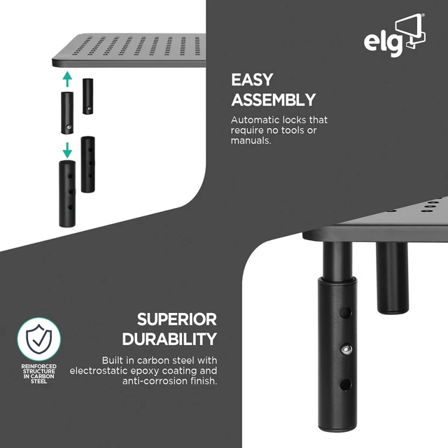 Alt view image 4 of 5 - ELG Monitor Stand Riser, Carbon Steel, 3 Height Levels 3.94"-5.51", 44.1 lbs, Fits Monitors up to 32", 14.57"x9.25" Base, Laptop Stand, Desk Organizer, No Assembly Required, Black