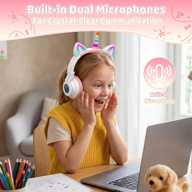 Alt view image 4 of 5 - Kids/Toddler Bluetooth Headphones for Ages 2+, 75/85/94dB Safe Volume