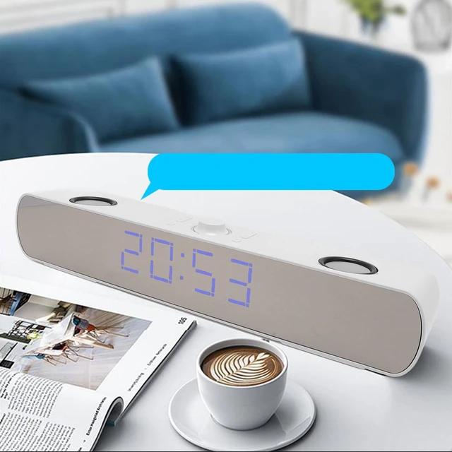 Alt view image 2 of 5 - Zunate Bluetooth Speakers Desktop PC Soundbar, HiFi Stereo USB Wired AUX in Gaming Speaker - Built in Subwoofer, Alarm Clock, FM Radio for Laptop PC (White), Zunatea3gw02dut1-12