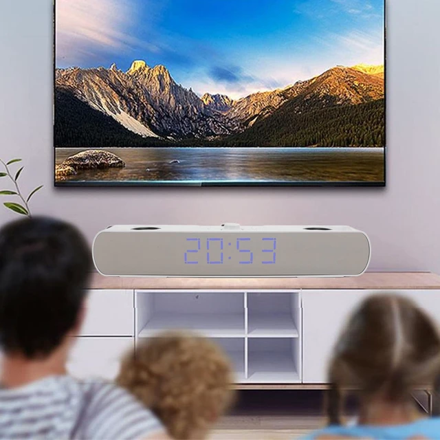 Alt view image 3 of 5 - Zunate Bluetooth Speakers Desktop PC Soundbar, HiFi Stereo USB Wired AUX in Gaming Speaker - Built in Subwoofer, Alarm Clock, FM Radio for Laptop PC (White), Zunatea3gw02dut1-12