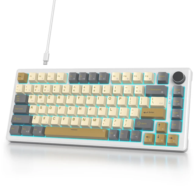Main image of iTastatur 75% Wired Gaming Keyboard, Hot Swappable Gasket Mount, White Switch, 82 Keys TKL Mechanical Keyboard, NKRO Creamy for PC Laptop Windows Gamer (Glimmer)