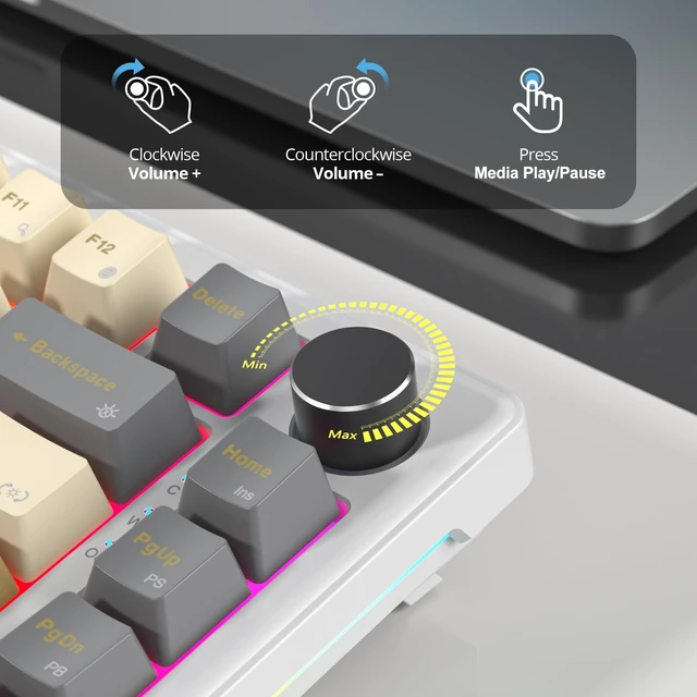 Alt view image 3 of 5 - iTastatur 75% Wired Gaming Keyboard, Hot Swappable Gasket Mount, White Switch, 82 Keys TKL Mechanical Keyboard, NKRO Creamy for PC Laptop Windows Gamer (Glimmer)