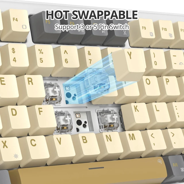 Alt view image 4 of 5 - iTastatur 75% Wired Gaming Keyboard, Hot Swappable Gasket Mount, White Switch, 82 Keys TKL Mechanical Keyboard, NKRO Creamy for PC Laptop Windows Gamer (Glimmer)