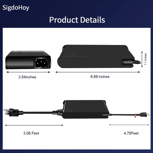 Alt view image 4 of 5 - 230W Charger for Lenovo Legion 7 5 7i 5i Legion Slim 7 7i 5 5i Lenovo LOQ 15 16 Gaming Laptop Thinkpad P1 ThinkBook 16p Power Supply Adapter Cord