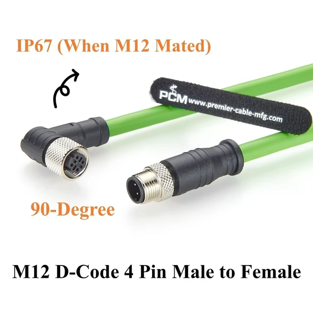 Alt view image 5 of 5 - Right Angle M12 D-Code 4 Pin Male to Female Extension Cable CAT5e SFTP Shielded IP67 Drag Chain Industrial Ethernet Cable for PROFINET, EtherCAT, PLC, Robotics, Machine Vision, Automation (2M/6.6FT)