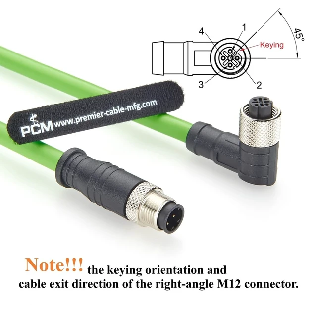 Alt view image 2 of 5 - Right Angle M12 D-Code 4 Pin Male to Female Extension Cable CAT5e SFTP Shielded IP67 Drag Chain Industrial Ethernet Cable for PROFINET, EtherCAT, PLC, Robotics, Machine Vision, Automation (2M/6.6FT)