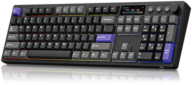 Main image of BOYI K104Pro Mechanical Keyboard with 2.2" Screen&Media Knob,QMK/VIA Custom BT5.0/2.4GHz/Type-C Gasket Mounted Hot Swap RGB Full Size Creamy Keyboard NKRO Gaming Keyboard (Black Gray)