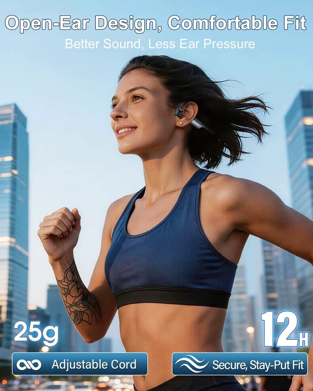 Alt view image 3 of 5 - Open Ear Headphones, Bluetooth 6.0 Air Conduction Headphones with Premium Sound & Dual Device Connection, 25g Lightweight, 12H Playtime, IPX5 Waterproof Wireless Sport Headphones for Running Cy
