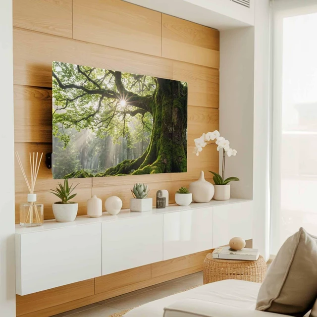 Alt view image 2 of 5 - DecorLovee Ancient Tree TV Cover Indoor Elastic TVs Screen Protector, Zen Mystical Green Lush Forest Nature Monitor Covers Inside Dust Proof Slipcover, 75 Inch TV Cover for Flat or Curved TVs