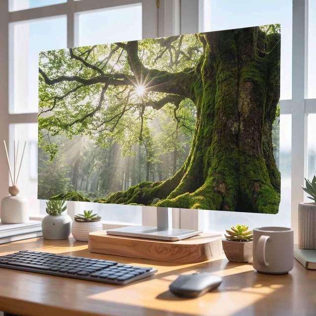 Alt view image 4 of 5 - DecorLovee Ancient Tree TV Cover Indoor Elastic TVs Screen Protector, Zen Mystical Green Lush Forest Nature Monitor Covers Inside Dust Proof Slipcover, 75 Inch TV Cover for Flat or Curved TVs