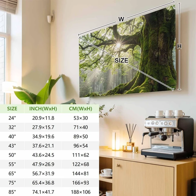 Alt view image 3 of 5 - DecorLovee Ancient Tree TV Cover Indoor Elastic TVs Screen Protector, Zen Mystical Green Lush Forest Nature Monitor Covers Inside Dust Proof Slipcover, 75 Inch TV Cover for Flat or Curved TVs