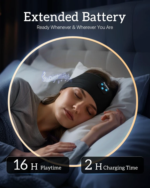 Alt view image 4 of 5 - Perytong Sleeping Headphones Headband with Ultra - Thin HD Stereo Speakers, 14H Playtime Bluetooth for Side Sleepers, Insomnia, Workouts, Yoga, Air Travel & Meditation - No More Poking Earbuds