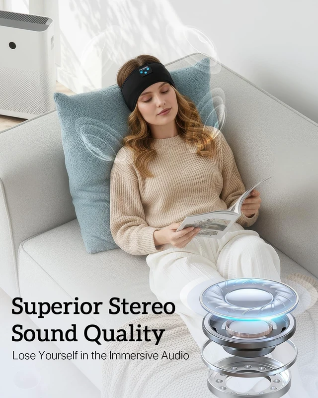 Alt view image 5 of 5 - Perytong Sleeping Headphones Headband with Ultra - Thin HD Stereo Speakers, 14H Playtime Bluetooth for Side Sleepers, Insomnia, Workouts, Yoga, Air Travel & Meditation - No More Poking Earbuds