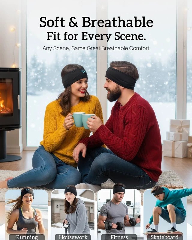Alt view image 3 of 5 - Perytong Sleeping Headphones Headband with Ultra - Thin HD Stereo Speakers, 14H Playtime Bluetooth for Side Sleepers, Insomnia, Workouts, Yoga, Air Travel & Meditation - No More Poking Earbuds