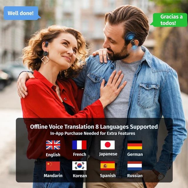Alt view image 4 of 4 - Uear 2025 AI Language Translator Earbuds Real Time, OWS Headphone (White)