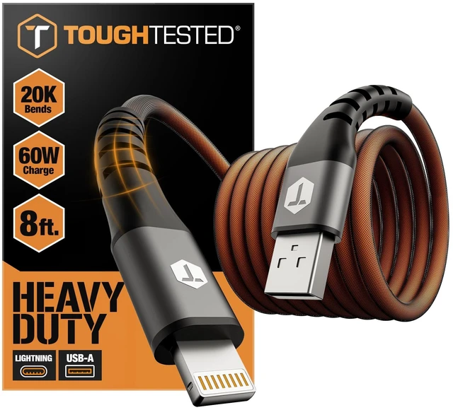 Main image of ToughTested 8FT USB to Lightning Cable, MFi Certified, 3A Fast Charge