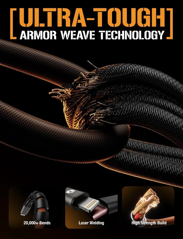 Alt view image 2 of 5 - ToughTested 8FT USB to Lightning Cable, MFi Certified, 3A Fast Charge