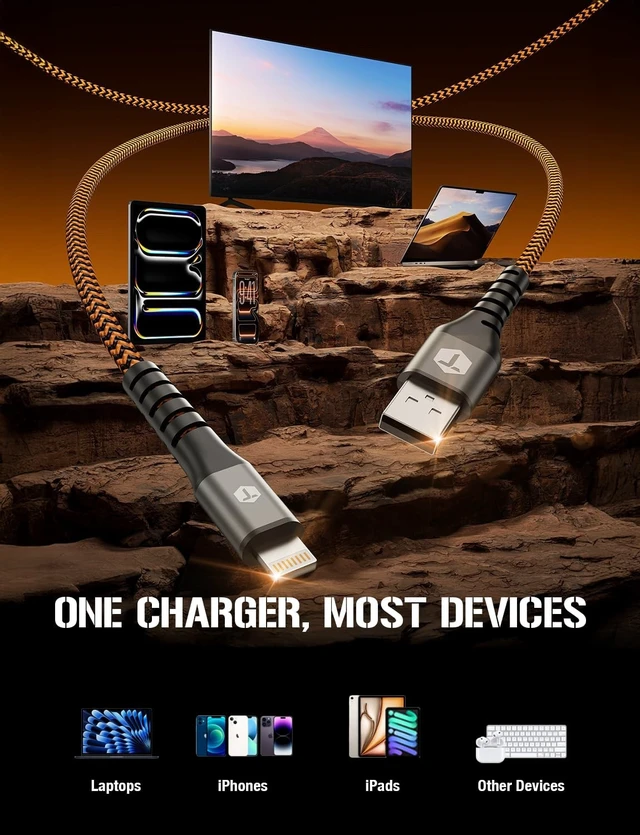 Alt view image 4 of 5 - ToughTested 8FT USB to Lightning Cable, MFi Certified, 3A Fast Charge