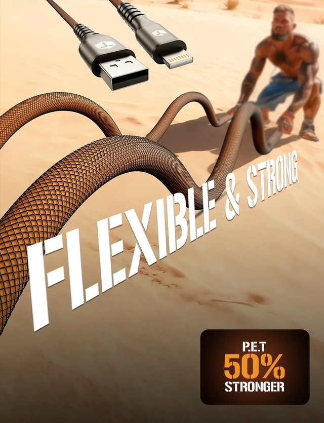 Alt view image 5 of 5 - ToughTested 8FT USB to Lightning Cable, MFi Certified, 3A Fast Charge