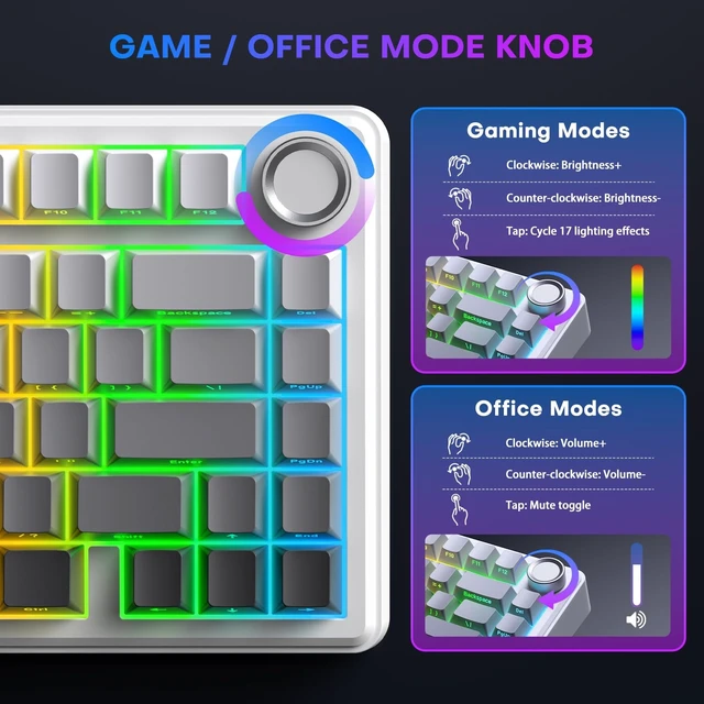 Alt view image 3 of 5 - TECURS 75% Wired Gasket Mechanical Keyboard, Hot Swap Gaming Keyboard