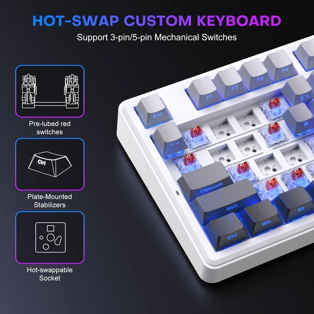 Alt view image 4 of 5 - TECURS 75% Wired Gasket Mechanical Keyboard, Hot Swap Gaming Keyboard