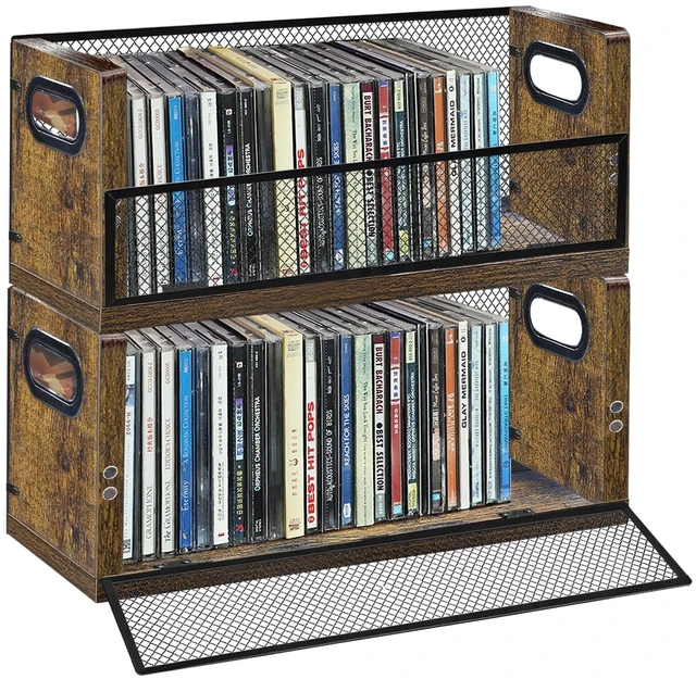 Main image of PUTNATRURE CD Storage Rack, 2 Pack Shelves Hold 76 CD Cases, Stackable CD Tower with Magnetic Opening Door for Easy Access, Desktop Music Organizer for Home and Office