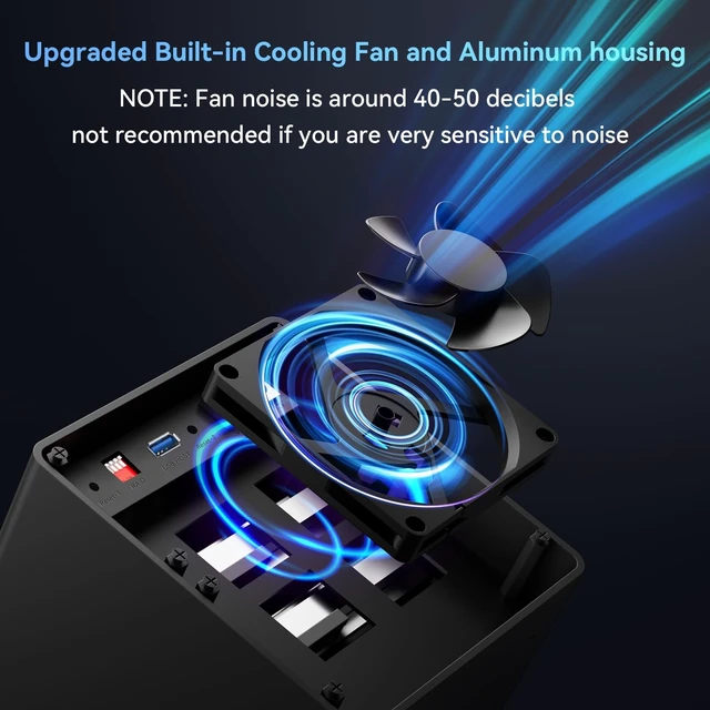 Alt view image 5 of 5 - CENMATE Aluminum 2*2 Bay Hard Drive RAID Enclosure with Cooling Fan for 2.5/3.5" SATA HDD/SSD with USB A/C 3.0, Tool-Free HDD Enclosure, 4 Modes